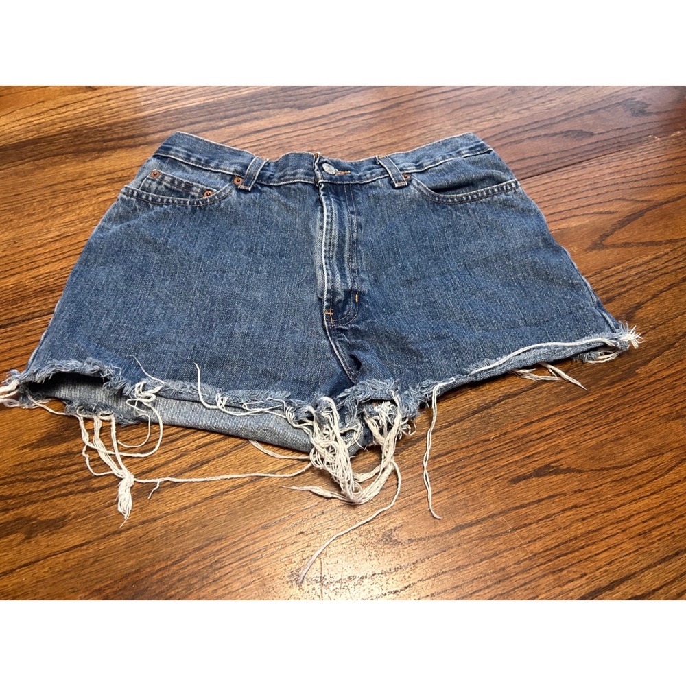 Old‎ Navy Blue Jeans Women Medium Wash Distressed Denim Cutoff Shorts High Rise